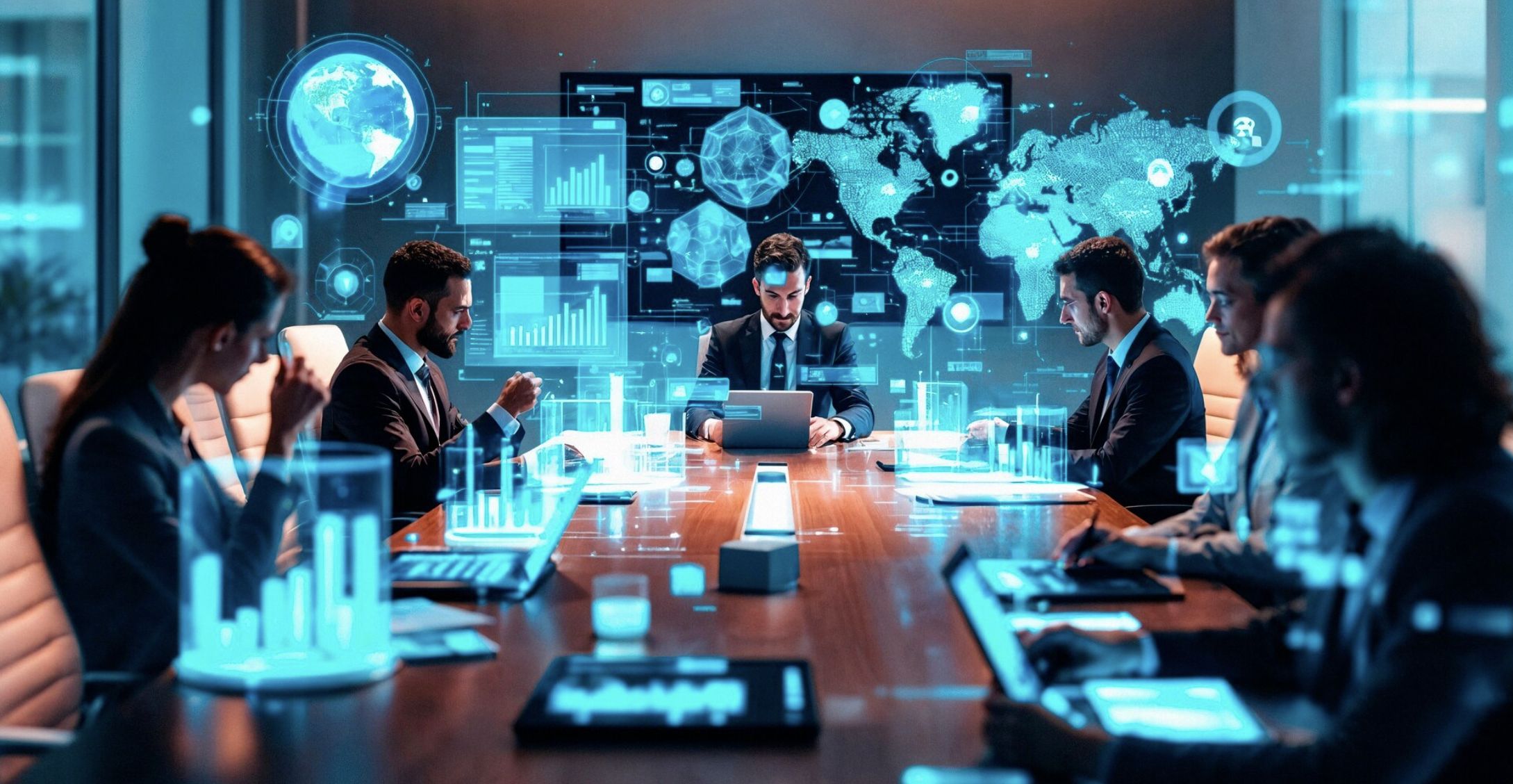 Team reviewing operational data around a boardroom table