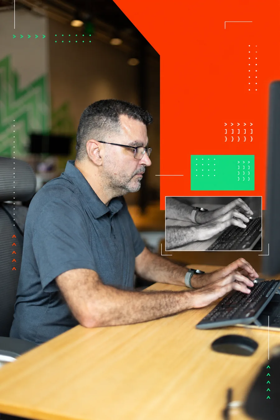 A WWC engineer at his desk working through code